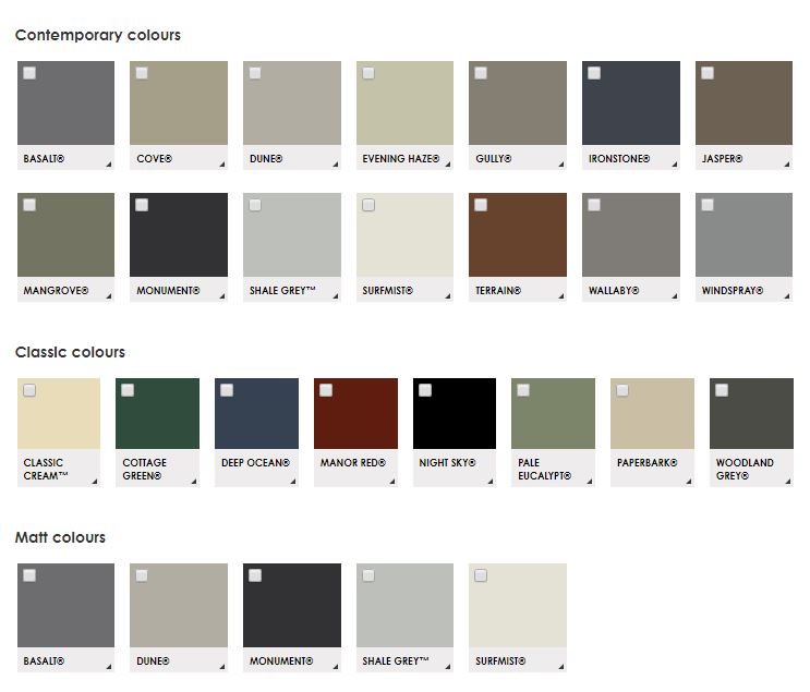 Great Aussie Patios uses only Colorbond colours